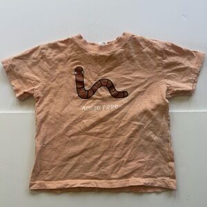 Zara Kids Peach Graphic Tee with Worm amigo Pepe  Print 2-3yrs